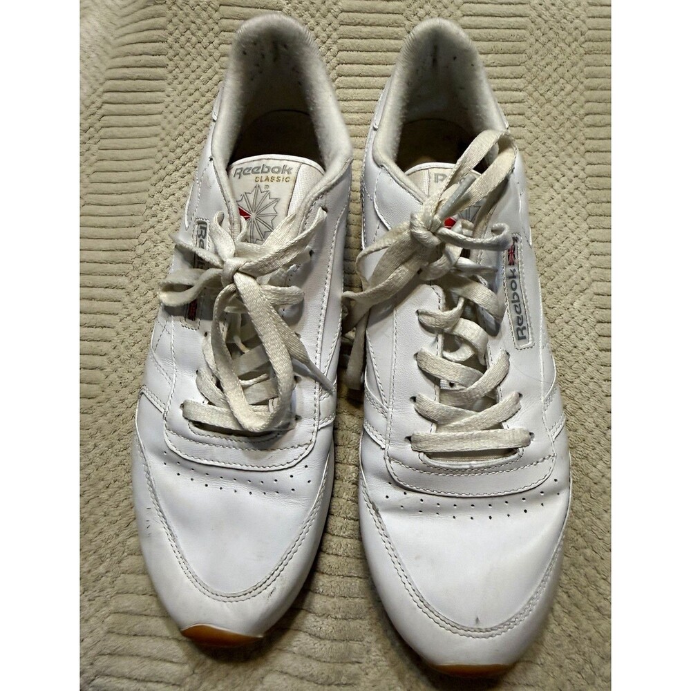 Womens Reebok Classic White Leather Lace-Up Low Top Sneakers US 10
